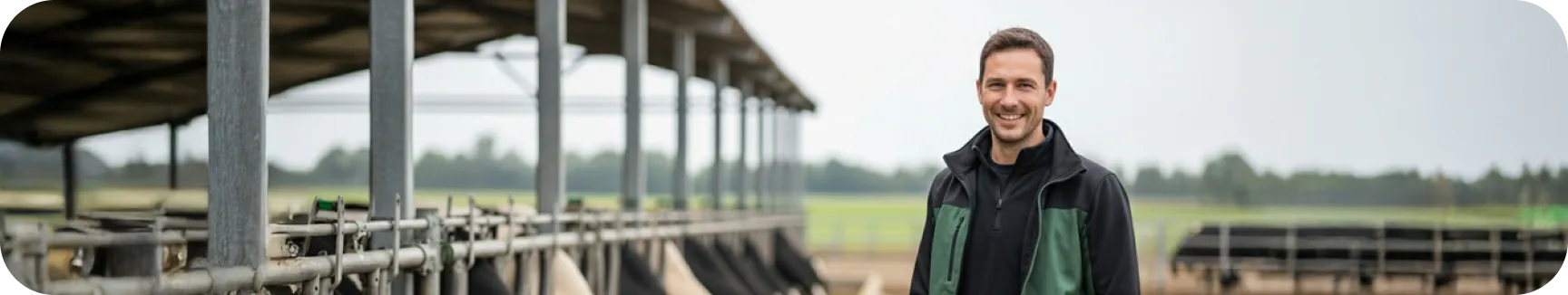 Smiling professional at dairy cattle farm using Nuproxa ruminant animal nutrition solutions